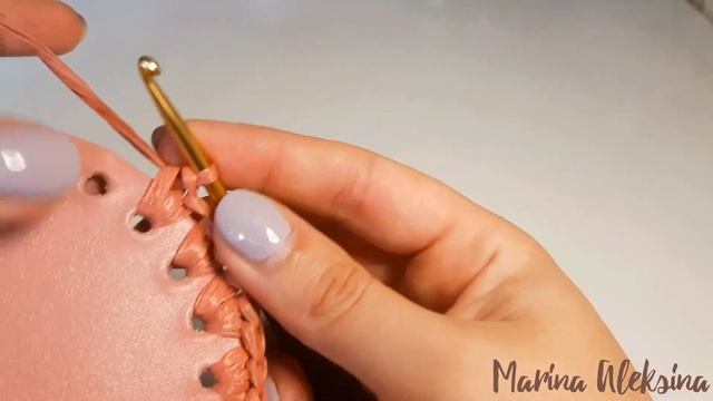 Обвязка кожанного донышка для сумки из рафии узором Плетенка или Паркет. Часть 1