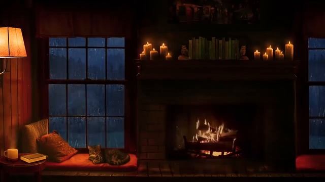 Звук костра камина и дождя за окном для сна Rain and Fireplace Sounds at Night 8 Hours for Sleeping