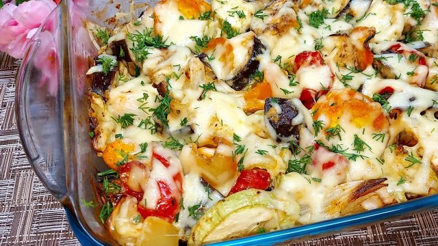 Полезный и вкусный ужин из кабачков и баклажанов. Запеченные овощи в духовке.