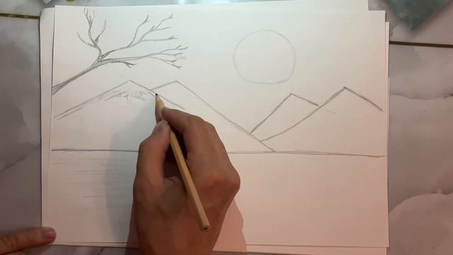 Как нарисовать красивый ПЕЙЗАЖ |Простой Способ Нарисовать Пейзаж Карандашом Легкий способ нарисоват