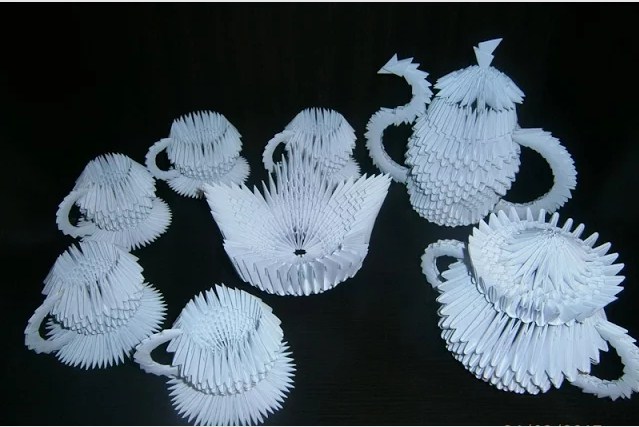 Модульное оригами  Чайный сервиз  Чайник из бумаги