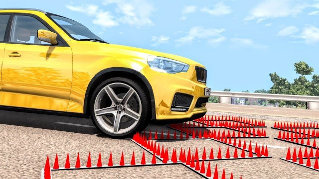 Массовые аварии с нагромождением полос шипов – BeamNG Drive
