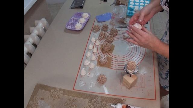 Мандарины и шишки из зефира