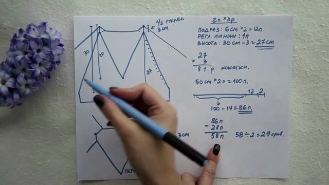 V-образная горловина в реглане сверху. Алгоритм расчета.