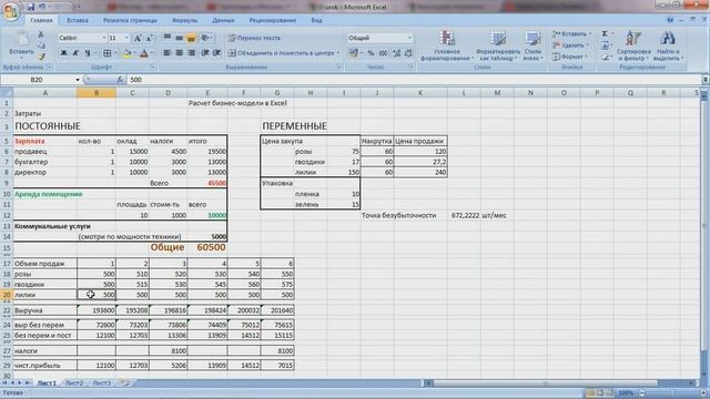 Расчет бизнес идеи в Excel.