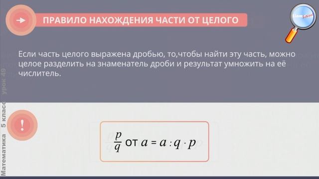 Математика 5 класс (Урок№49 - Задачи на дроби (нахождение части целого).)