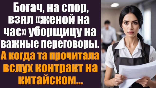 Богач на спор "взял женой на час" уборщицу на важные переговоры. А когда та прочитала вслух контракт