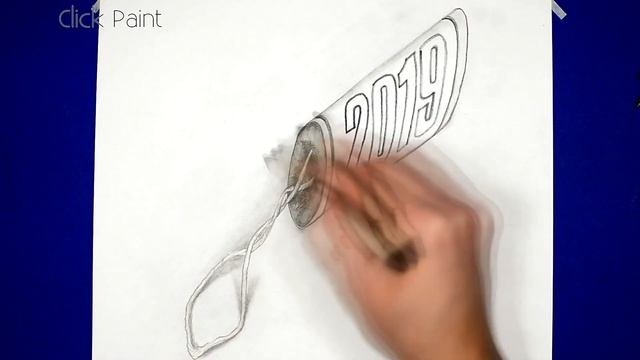 3D Рисунок Новогодняя хлопушка  Иллюзия на бумаге 2019