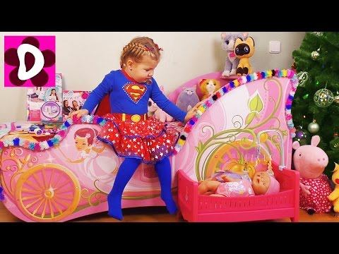 DIY Декорируем Кроватку Дианы и Куклы Беби Бон PomPom WOW Видео Для Детей Baby Born Игры для Девочек