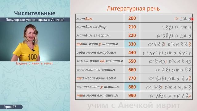 №27 повтор+прописи СЧЕТ НА ИВРИТЕ 100 -1000║ЧИСЛИТЕЛЬНЫЕ В ИВРИТЕ║ЧИСЛА НА ИВРИТЕ║ЦИФРЫ НА ИВРИТЕ