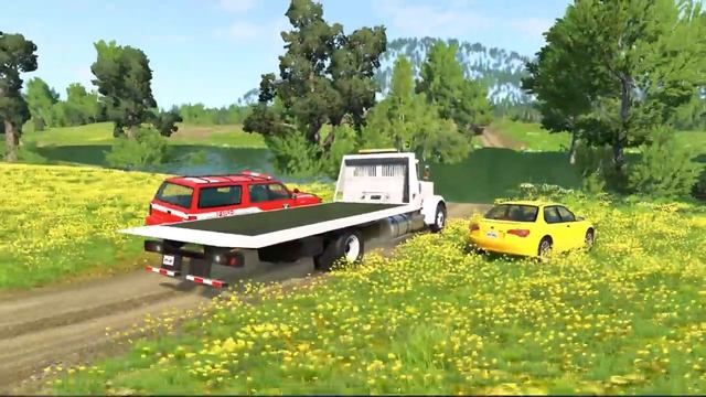 Transporter Trailer Truck Спасательная игра Автомобиль против глубокой воды – BeamNG.Drive