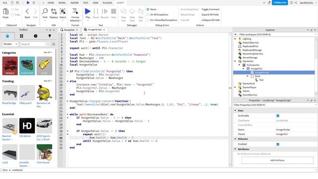 Как сделать систему голода в Roblox Studio