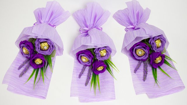 Мини букет из конфет на 8 марта. Легко и просто подарок женщине своими руками