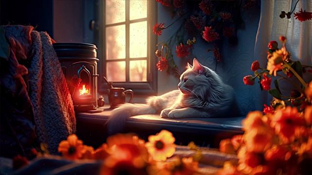Камин и мурчание кошки ✨