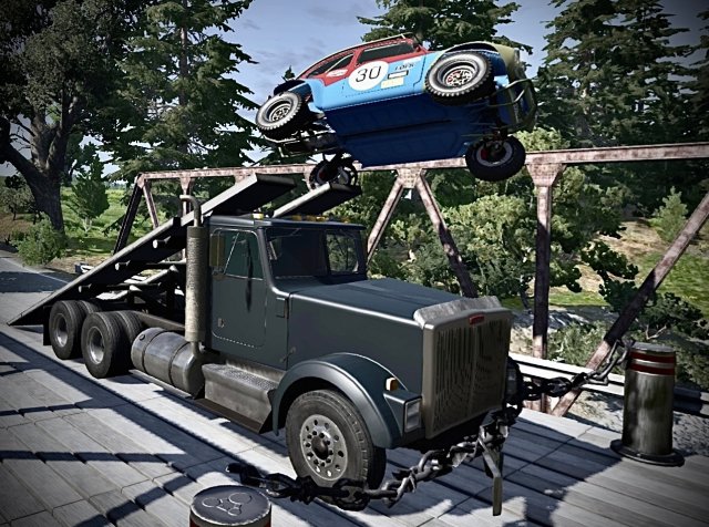 Автомобили врезаются в цепь на мосту в BeamNG Drive