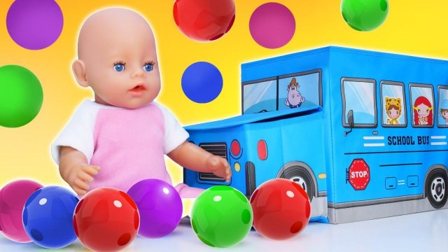 Весёлые игры – Кукла БЕБИ БОН и Автобус с цветными шариками! Видео игры Как Мама для пупса Baby Born