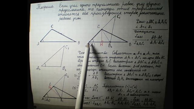 Геометрия 8 класс. Теорема об отношении площадей треугольников с равным углом. Учебник Атанасян Л.С