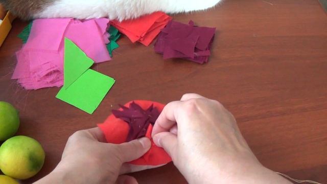Коврик лоскутный из треугольников.