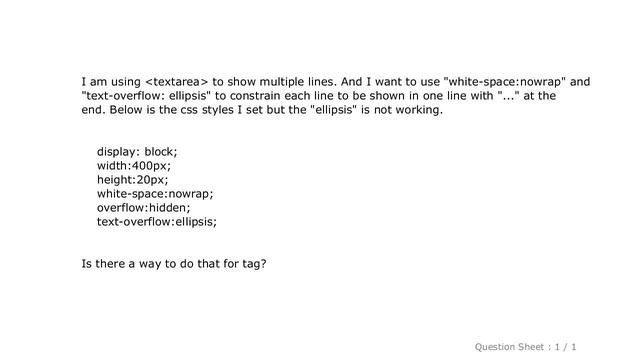 HTML : text-overflow: ellipsis not work on TextArea