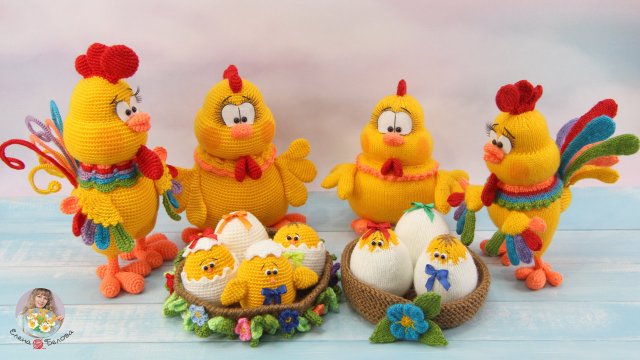 Семейство Куриных (крючком и спицами) - пасхальные вязаные игрушки