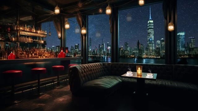 Night Jazz New York 2024_ Secluded Coffee Shop in the Night Sky of New York City ?☕?