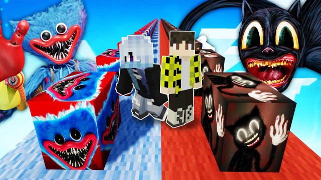 ЛАКИ БЛОК ХАГИ ВАГИ против ЛАКИ БЛОКА МУЛЬТЯШНЫЙ КОТ в майнкрафт ! HUGGY WUGGY VS CARTOON CAT
