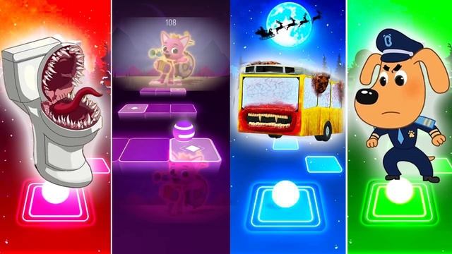 Toilet Monster vs Pinkfong vs Bus Eater vs Sheriff Labrador | Tiles Hop EDM Rush | Magic Hop