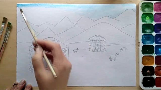 Урок ИЗО 4 класс "Народы гор и степей. Пейзаж с юртой"