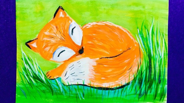 Рисуем красками гуашь лису.  Рисование для детей