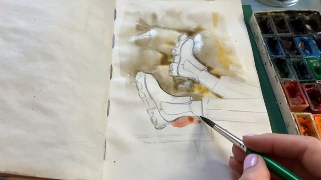 РИСУЕМ СКЕТЧ за 7 минут! САПОЖКИ акварелью для начинающих.