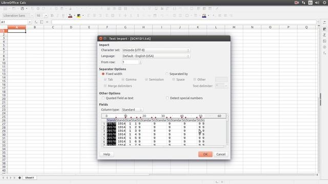 Импорт текстовых данных в электронные таблицы (LibreOffice Calc)